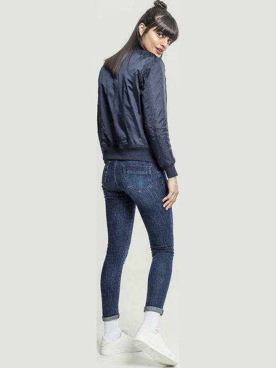 Women's Short Bomber Jacket for Winter Navy Blue