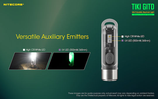 NiteCore Rechargeable Keychain Flashlight LED UV IP66 with Maximum Brightness 300lm Tiki Gitd Glow in The Dark Green Silver