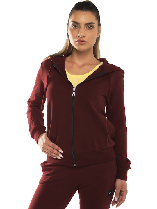 Women's Sweatshirt Jacket Hooded Burgundy