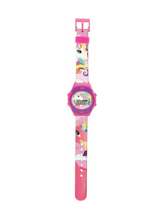 AS Μονόκερος Παιδικό Ψηφιακό Ρολόι με Λουράκι από Καουτσούκ/Πλαστικό Ροζ