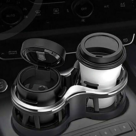 Auto Gs Car Cup Holder 2 Positions for Console Double with Rotating Base Black/Silver in Black Color