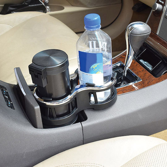 Auto Gs Car Cup Holder 2 Positions for Console Double with Rotating Base Black/Silver in Black Color