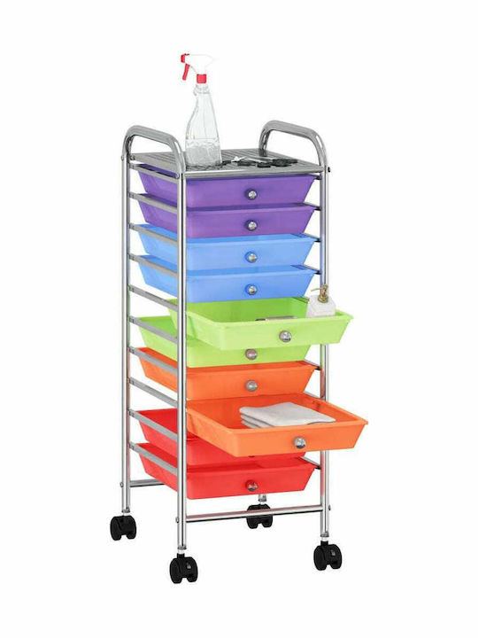 vidaXL Τρόλεϊ με 10 Συρτάρια Cărucior de Bucătărie Plastic în culoarea Multicolor 32x36.5x90cm