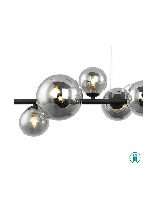 Globo Lighting Riha Pendant Light Black Rail for 9 Bulbs G9 86x360x120cm