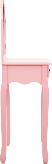 Bodenstehende Schminktisch Schlafzimmer Holz Rosa mit Spiegel & Hocker 65x36x128cm