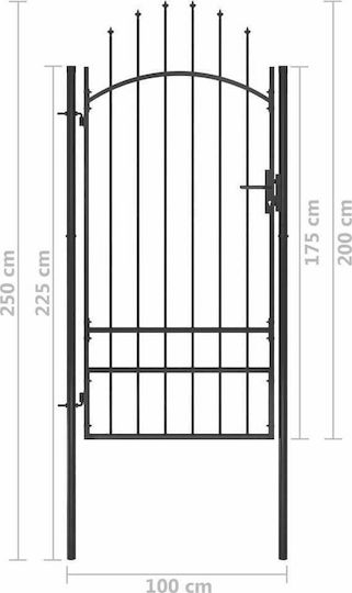 vidaXL Метална Врата за Ограда с копиями в Черен Цвят 2.5x1.0m