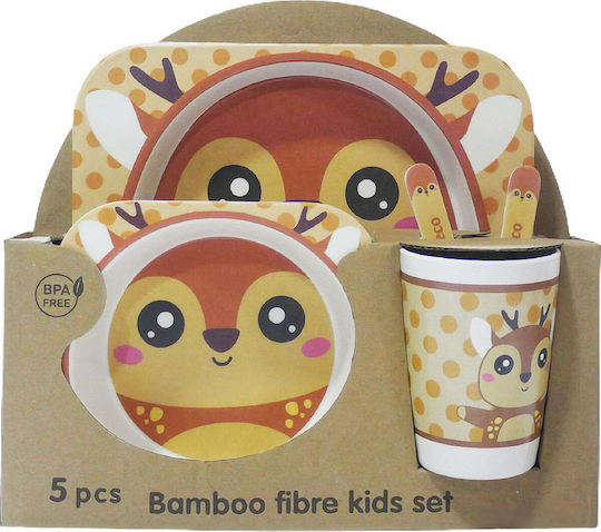 Fiko Σετ Φαγητού Ελαφάκι από Bamboo Πολύχρωμο 5τμχ