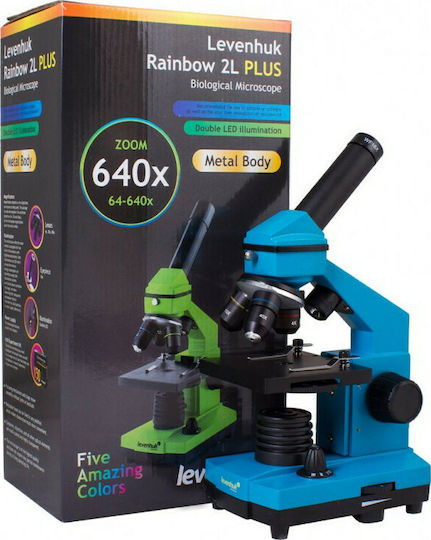 Levenhuk Rainbow 2L PLUS Biological Educational Monocular Microscope Azure 640x