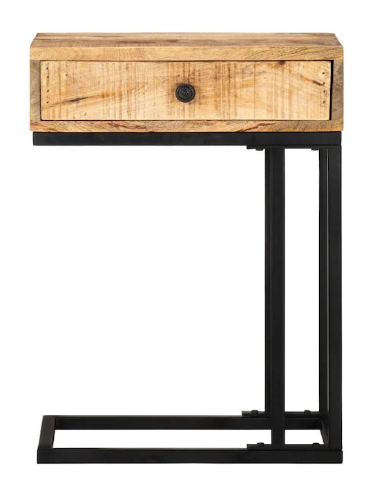 Masă Laterală Rectangulară din Lemn Masiv cu Sertare Negru / Mango L45xL30xÎ61cm