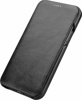 iCarer Curved Edge Genuine Leather Leather / Synthetic Leather Book Black (iPhone 12 Pro Max)