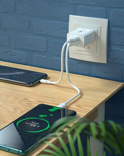 WK Φορτιστής με 2 Θύρες USB-A και Καλώδιο Lightning Λευκός (WP-U56)
