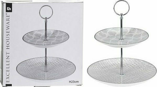 Excellent Houseware Κεραμική Εταζέρα 2 Ορόφων Γκρι Ø20cm