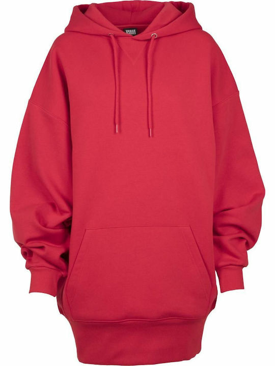 Long Women's Sweatshirt Hooded Red