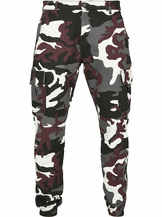 Trousers Cargo Elastic in Regular Fit Camo Wine