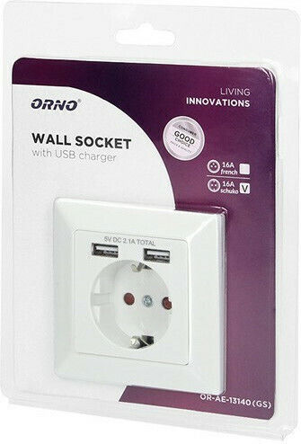 Orno Power Socket with 2 USB Ports White 1pcs