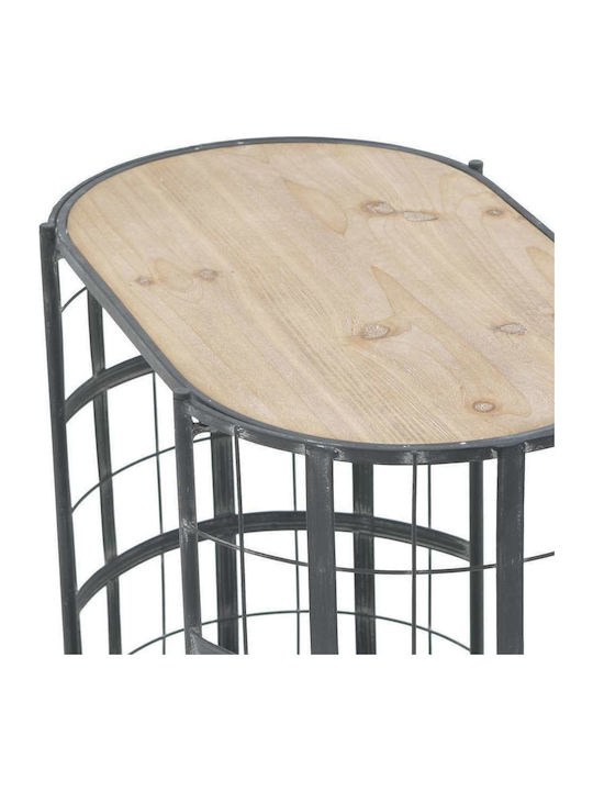 Oval Side Table Made of Solid Wood with Wheels Beige 63x39x60 cm
