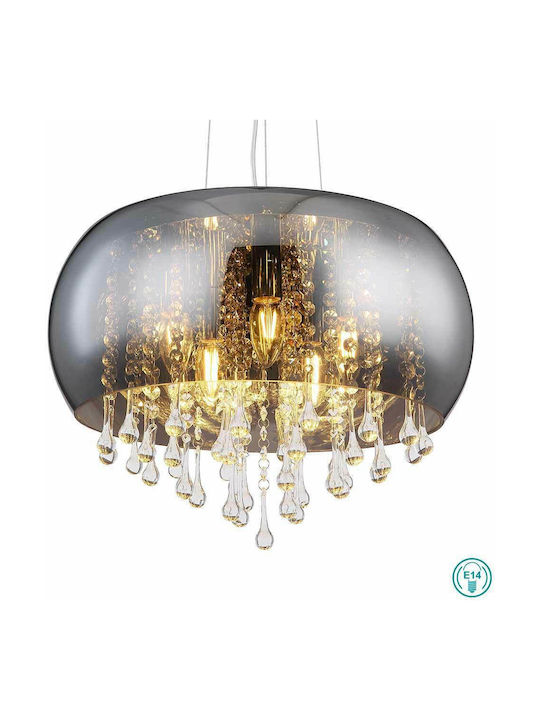 Globo Lighting Kalla Vintage Κρεμαστό Φωτιστικό Πολύφωτο με Κρύσταλλα για 5 Λαμπτήρες E14 σε Ασημί Χρώμα