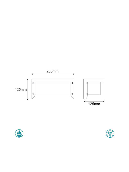 Sun Light Επιτοίχια Εξωτερική Πλαφονιέρα E27 IP44 Διπλής Δέσμης 26x12.5εκ.