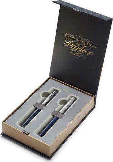 Parker Jotter Core Pen Set Ballpoint Medium with Fountain Pen Medium made of Steel Street Blue CT in a case
