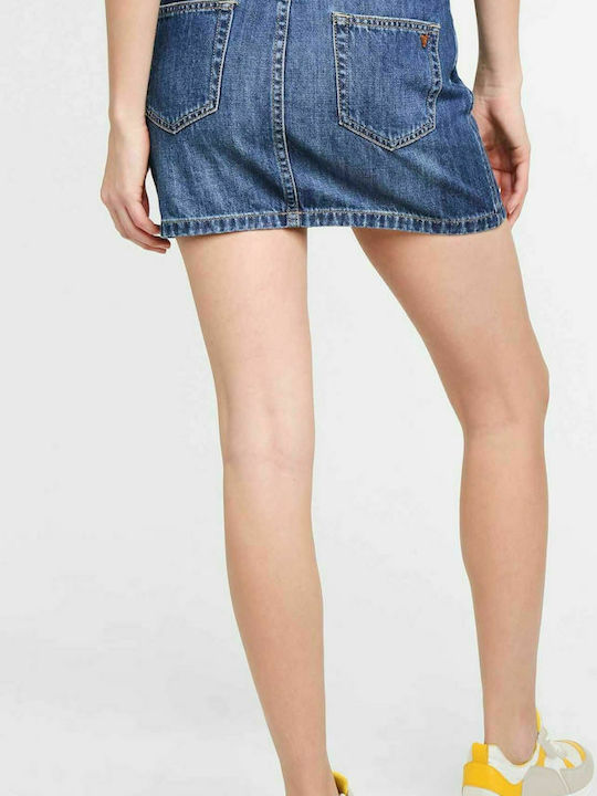 Funky Buddha Denim High-waisted Mini Skirt in Blue Color