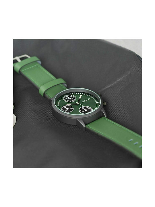 Oozoo Watch Chronograph Battery with Green Leather Strap C10667