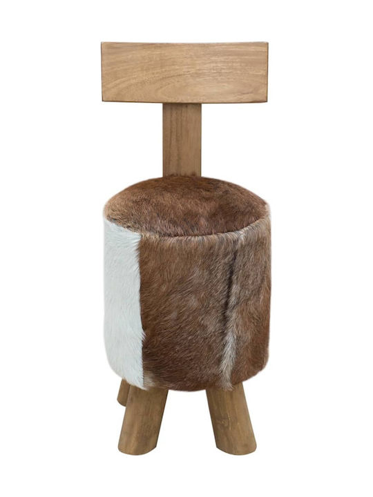 Stool For Living Room with Backrest Leather White / Brown 30x30x70cm