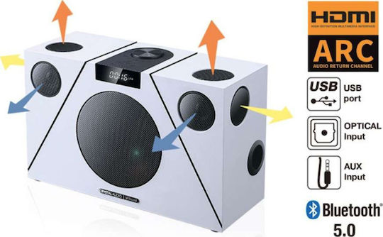 Crystal Audio Ηχοσύστημα 6.1 3D-74 WiSound 100W με Digital Media Player και Bluetooth Λευκό