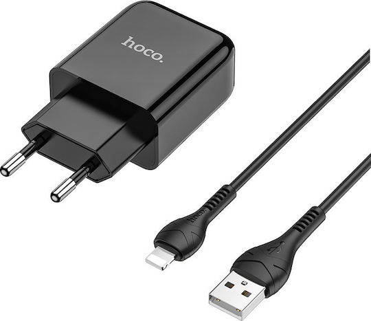 Hoco Φορτιστής με Θύρα USB-A και Καλώδιο Lightning 10.5W Μαύρος (N2 Vigour)