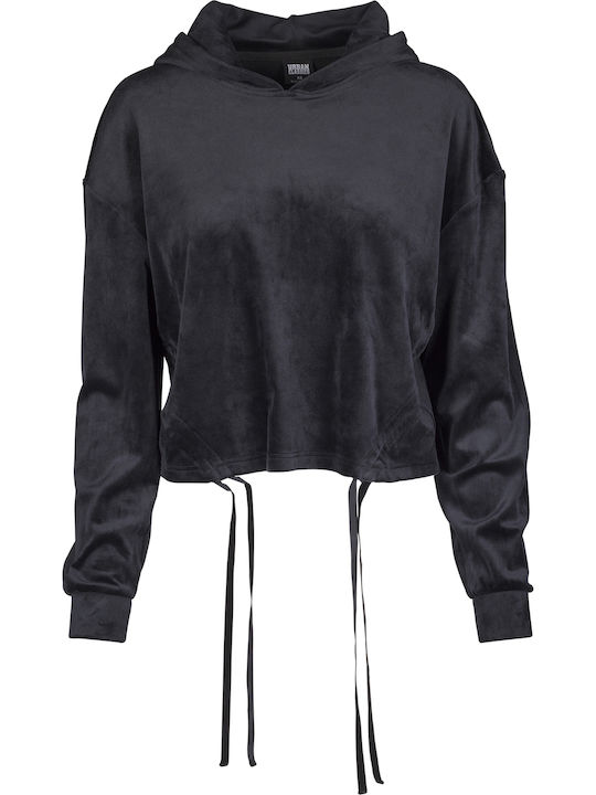 Cropped Hanorac pentru femei Catifea Cu glugă Negru