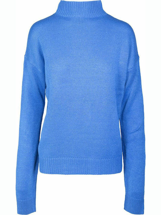 Bluze Damă Mânecă Lungă cu Guler Înalt Albastru Deschis