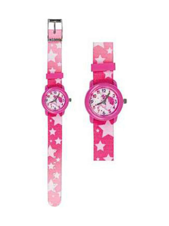 Kids Analog Watch Άλογο Αστέρια with Fabric Strap Pink