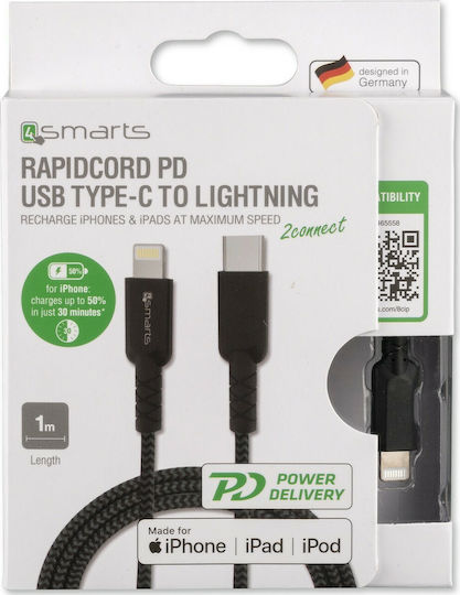 4Smarts Braided USB 2.0 Cable USB-C male - Lightning Μαύρο 1m (4S465558)