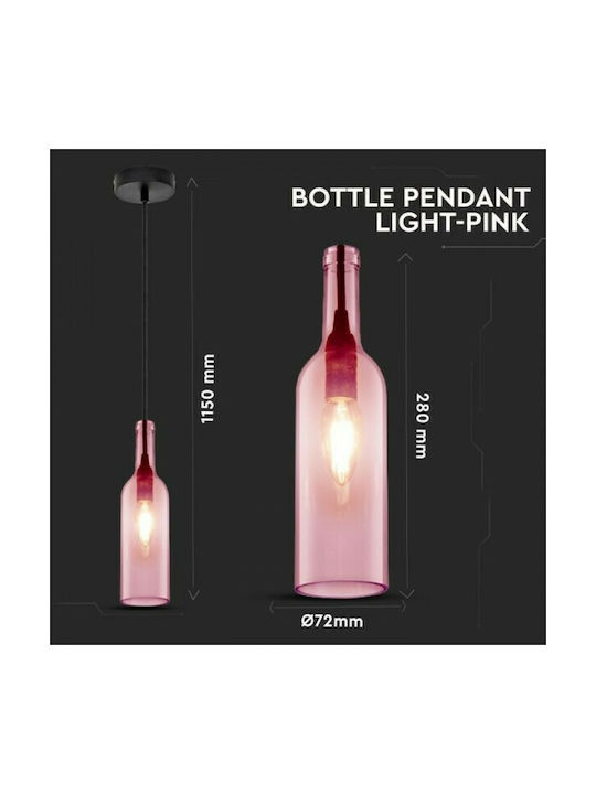 V-TAC Bottle Κρεμαστό Φωτιστικό Ροζ με Ντουί E14
