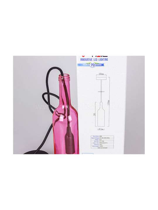 V-TAC Bottle Κρεμαστό Φωτιστικό Ροζ με Ντουί E14