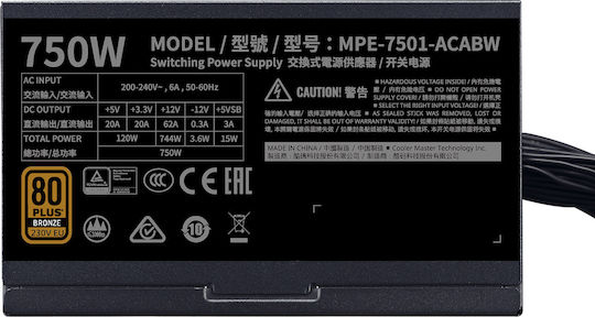 CoolerMaster MWE 750 Bronze rev. 2.0 750W Black Computer Power Supply Full Wired 80 Plus Bronze