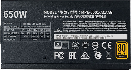 CoolerMaster MWE Gold 650 rev. 2.0 650W Black Computer Power Supply Full Modular 80 Plus Gold