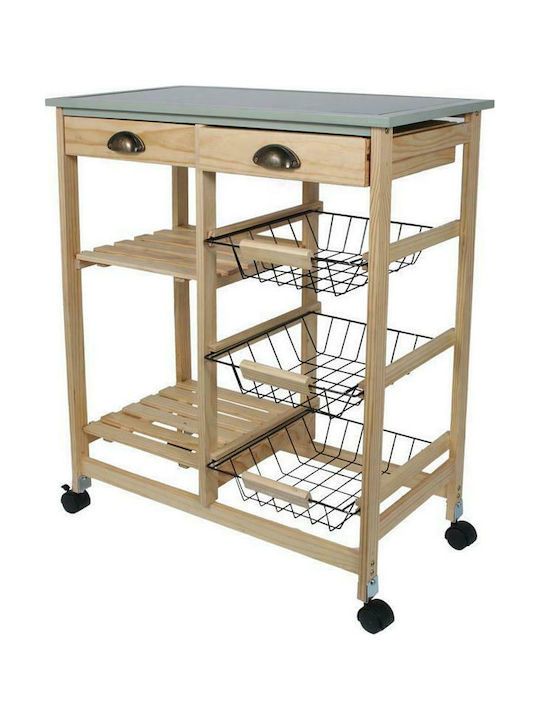 Kitchen Trolley Wooden in Brown Color 3 Slots 67x35x81cm