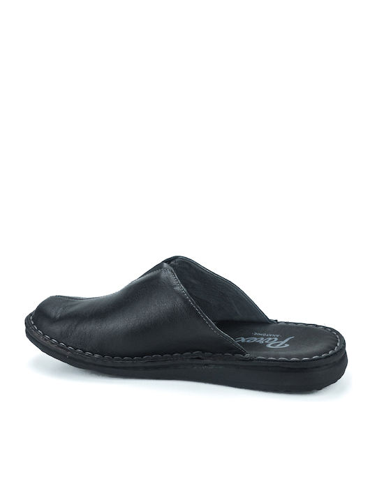 Parex Men's Leather Slippers Black