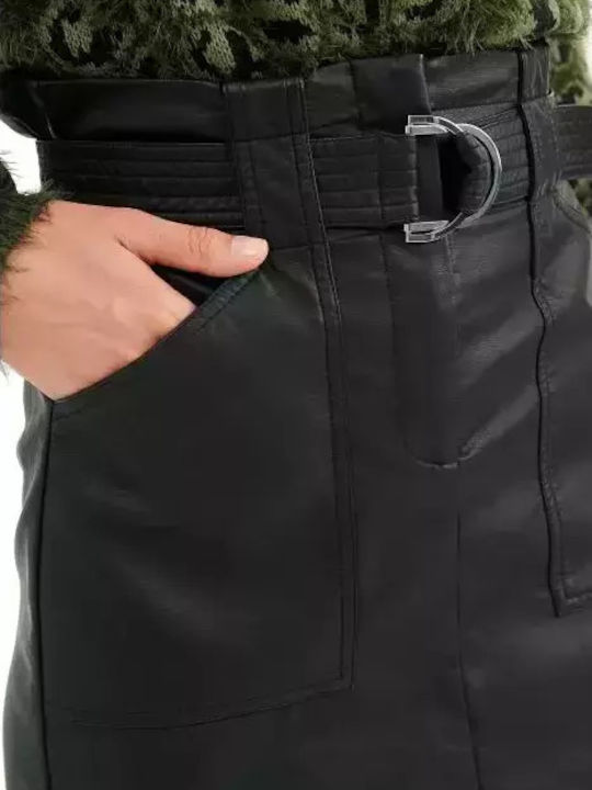Δερμάτινη Pencil Mini Φούστα Μαύρη