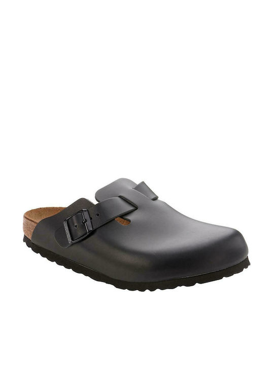 Birkenstock Boston NL Γυναικεία Δερμάτινα Ανατομικά Σαμπό Μαύρα