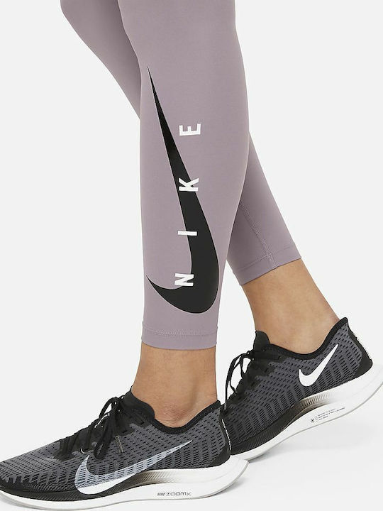 Dri-Fit Swoosh Running Γυναικείο Cropped Κολάν Ψηλόμεσο Μωβ