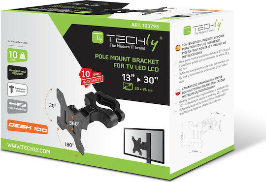 Techly ICA-LCD 100BK Βάση Τηλεόρασης Τοίχου με Βραχίονα έως 30" και 10kg