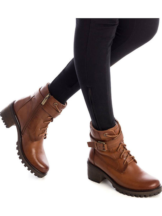 Leder Stiefeletten Damen Camel