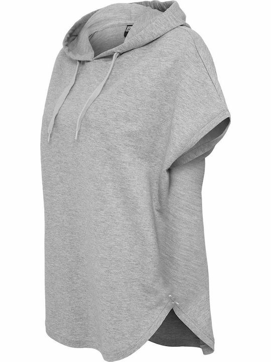 Μακρύ Γυναικείο Φούτερ με Κουκούλα Grey Melange