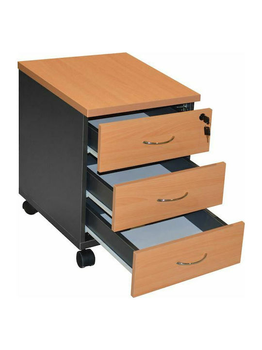 Office Storage Drawer with Wheels, Lock & Drawers Οξιά L38xW48xH53cm