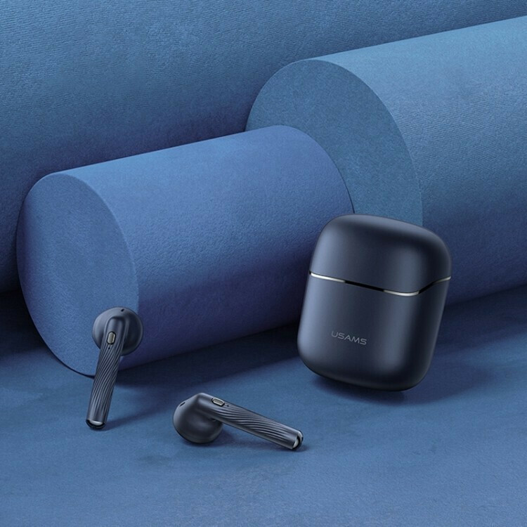 Usams SY02 Earbud Bluetooth Handsfree Ακουστικά με Θήκη Φόρτισης Μπλε