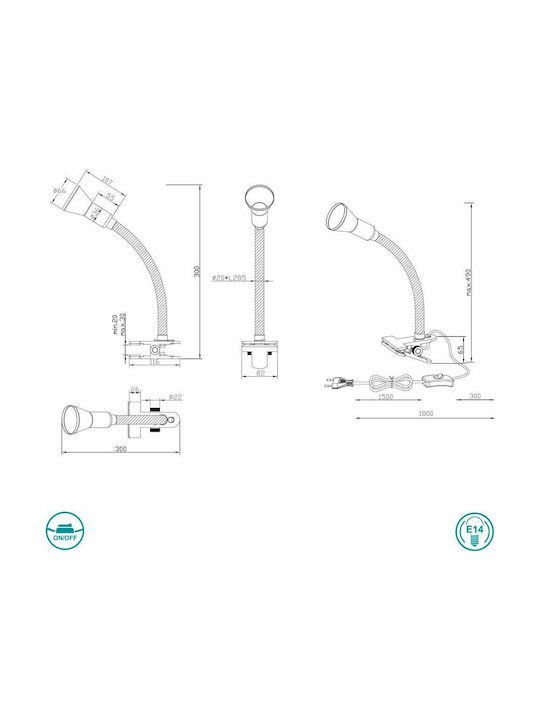 Trio Lighting Flexo Φωτιστικό Γραφείου με Εύκαμπτο Βραχίονα για Ντουί E14 και Κλιπ σε Μαύρο Χρώμα