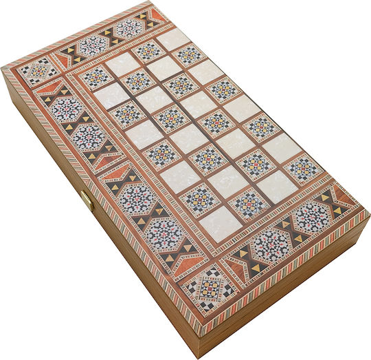 Manopoulos Συριακό Τάβλι/Σκάκι από Ξύλο με Πούλια 48x52cm