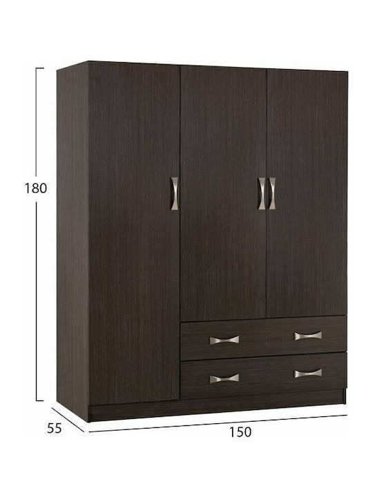 Τρίφυλλη Ντουλάπα Zebrano 150x55x180cm