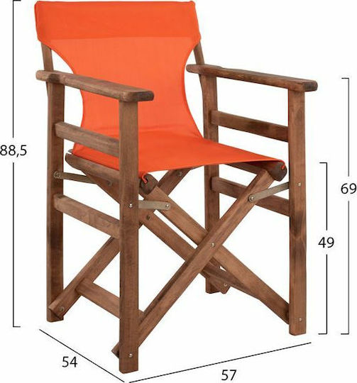 Director's Chair Wooden Walnut / Orange 1pcs 57x54x88.5cm.